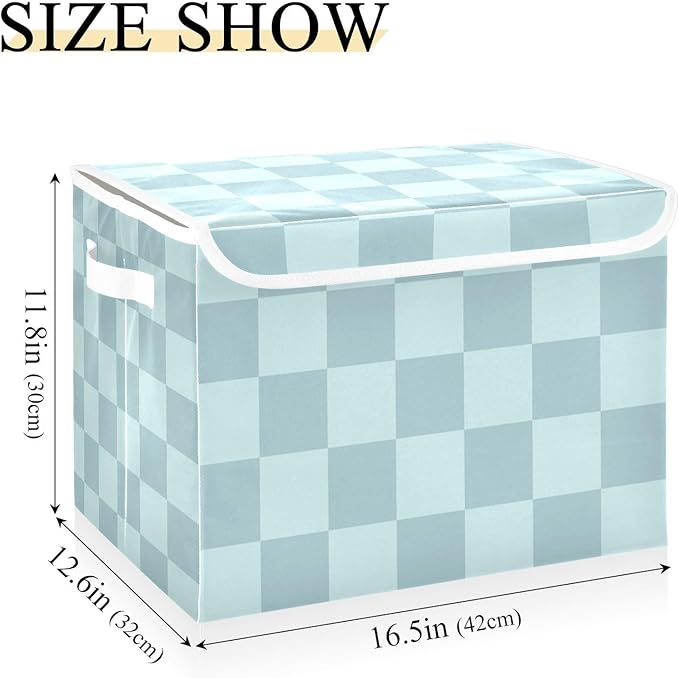 Storage Bins with Lids Storage Containers Storage Box with Handles Storage Organizer Bin Basket for Closet Shelves Clothes Stackable Foldable Checkered Blue 01