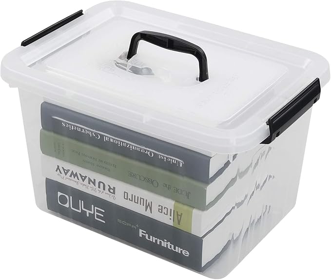 Idomy 1-Pack Clear Plastic Storage Latch Box with Lids 10 L Storage Bin with Handle