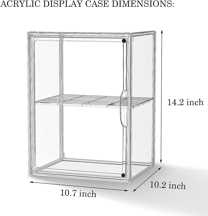 Acrylic Clear Display Case Stackable Plastic Storage Bins with Shelf Figure Figurine Hobby Display Case with Magnetic Lid Large Acrylic Display Box for Collectibles Figures 2 Pack