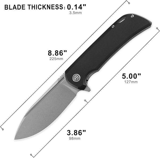 Petrified fish PFB05 Tunny Folding Knife3.86 14C28N Steel Stonewashed Blade G10 Handle Folding knife for EDC Camping Outdoor (Black Stonewashed)