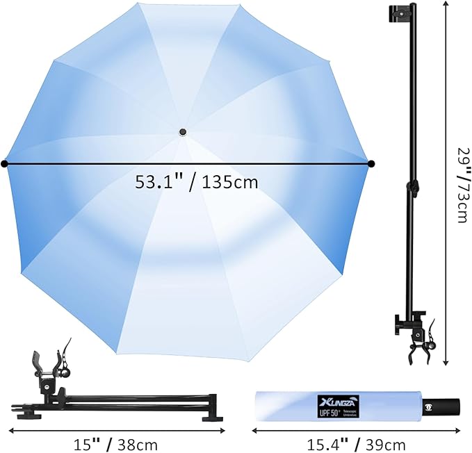 XLINGZA UPF 50+ Beach Umbrella with Adjustable Universal Clamp
