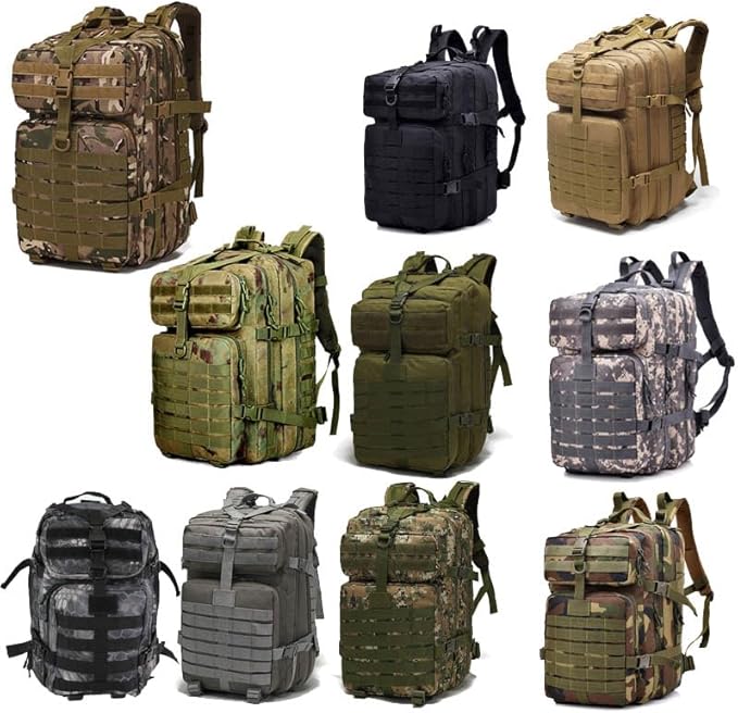 Outdoor Sports Pack Hiking Bag Tactical Rucksack Camo Knapsack Combat Camouflage Tactical 45L Molle Backpack -A-Tacs FG