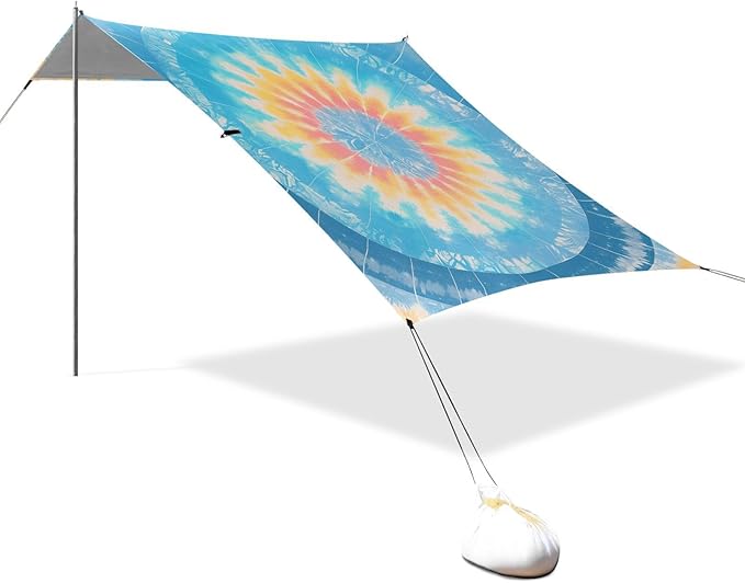 Aliceblue Tie-dye Background Rainbow Colors Beach Cabana UPF50+ Lightweight Large Portable Sun Shelter with Carrying Bag for Camping Picnics Backyard &amp Fishing