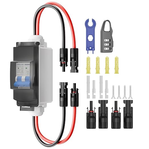 Solar Panel Disconnect Switch cnaodun 63Amp DC 1000V Miniature Circuit Breaker PV Disconnect Switch Breaker Box with IP65 Waterproof UV-Proof Box