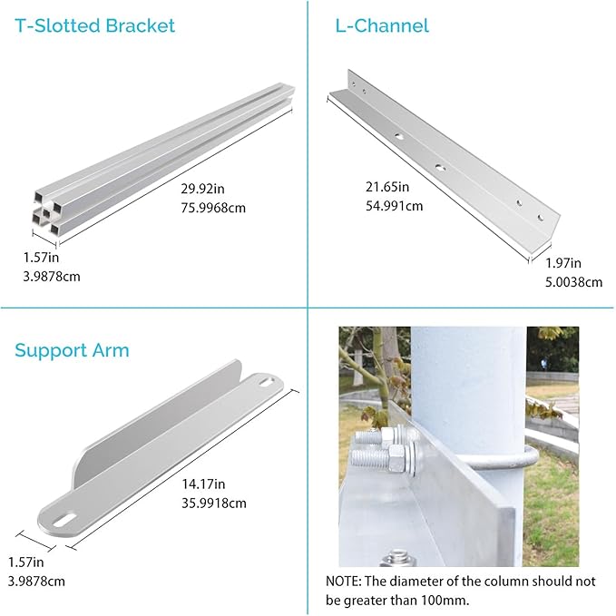 Renogy Solar Panel Side of Pole Mount for 50W/100W Solar Panel (Mount only) for Flat Surface Off-Grid Systems and Panels Up to 100W