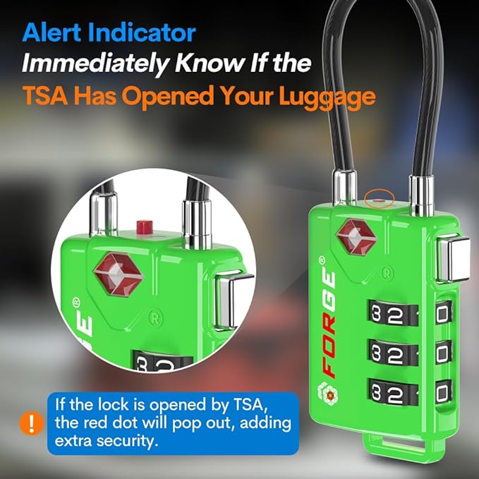 TSA Approved Cable Luggage Locks Re-settable Combination with Alloy Body (Green 4 Locks)