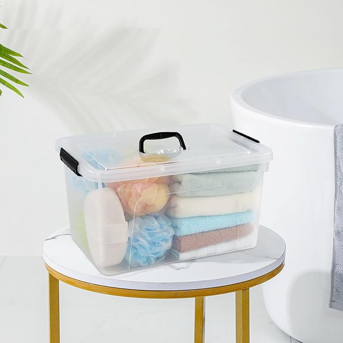 Pack of 4 Latch Storage Box 17.5 L Clear Container Box with Handle