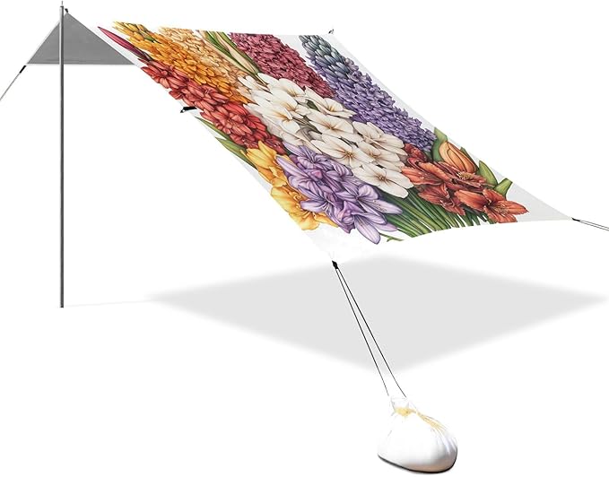 Spring Flowers Hyacinths Calla Lily Amaryllis White Beach Cabana UPF50+ Protection Waterproof Large Sun Shelter with Carrying Bag for Backyard and Camping