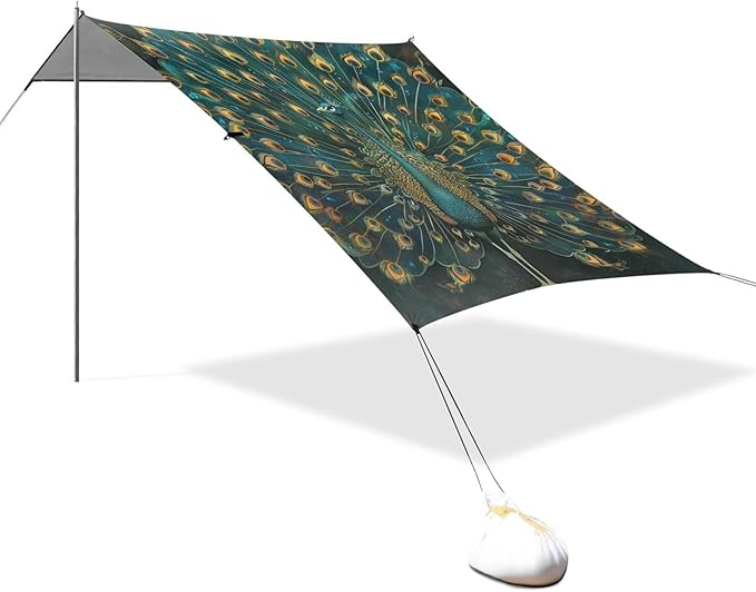 ALAZA Peacock Tail Beach Tent Sun Shelter Portable Canopy Sunshade for Outdoor Camping Picnics Backyard Fun 10x9 ft