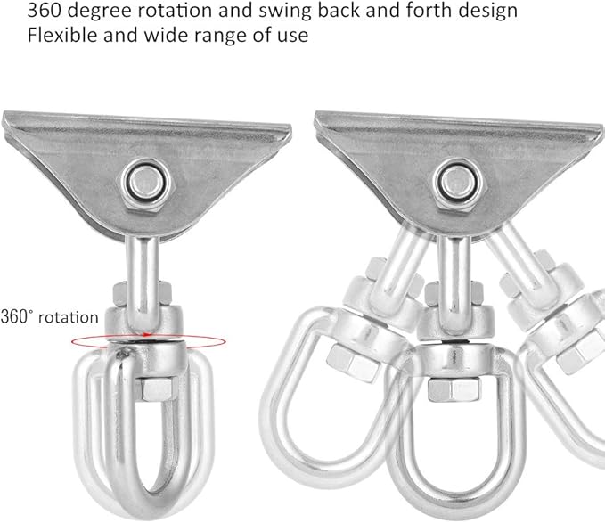Hammock Hanging Kit 450 kg Capacity Heavy Duty 360¡ã Stainless Steel Rotatable Hammock Swing Hanger Hooks Fixed Plate Hanging Chair Kit Accessory for Hammock Stand Yoga Swing Chair Indoor Outdoor
