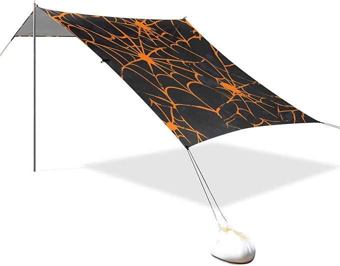 ALAZA Yellow Spider Web Halloween Beach Tent Sun Shelter UPF50+ Protection Beach Shade Canopy w/ 4 Sandbags for Outdoor Camping Fishing Backyard Fun Picnic 10x9 ft