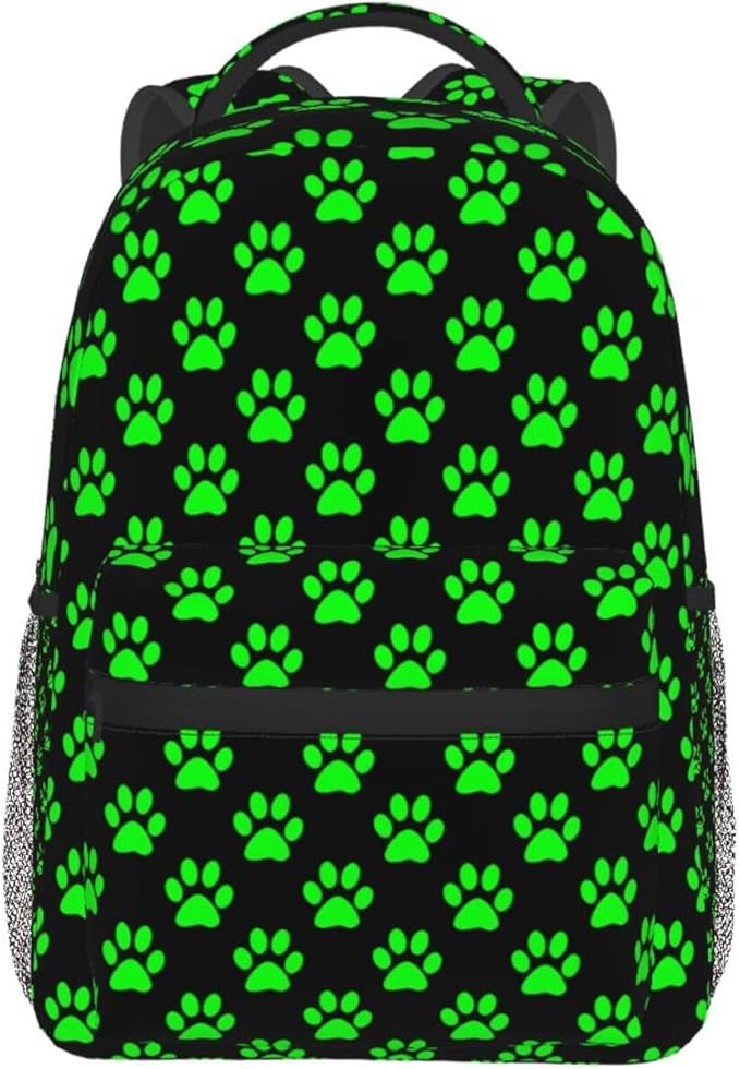 Green Paw print Backpack Multipurpose Shoulder Bag Capacity Gym Outdoor Hiking Travel Camping Gym Daypack 16in