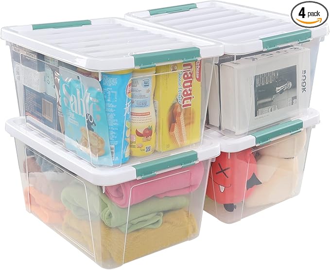 35 L Clear Large Storage Box Plastic Storage Bins Set of 4