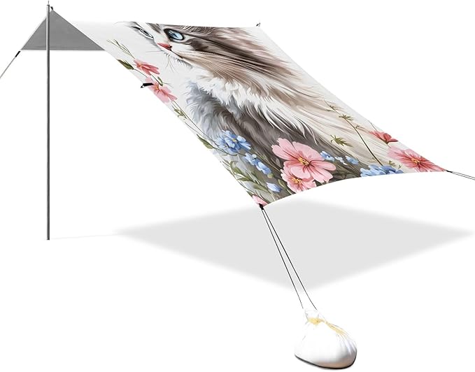 ALAZA Black and White Cat Flower Beach Tent Sun Shelter Portable Canopy Sunshade for Outdoor Camping Picnics Backyard Fun 10x9 ft