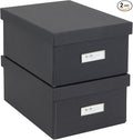 Bigso Box of Sweden Karin Collapsible Storage Box with Labelframe for Identification - Simple Assembly without Tools - Decorative Storage Boxes with Lids - 8.9in x 12.4in x 5.4in - 2 Pack - Dark Gray