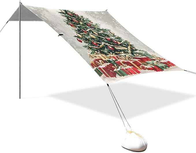 ALAZA Oil Painting Christmas Tree Beach Tent Sun Shelter Portable Canopy Sunshade for Outdoor Camping Picnics Backyard Fun 10x9 ft