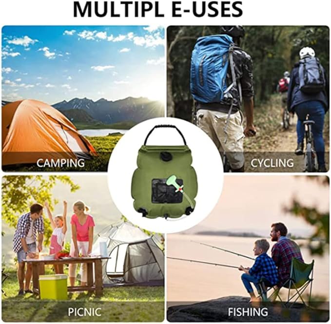 Solar Shower Bag 20L Foldable Lightweight Portable Solar Heating Bag with On/Off Switch Shower Header for Outdoor Travel Swimming Beach Hiking Cycling