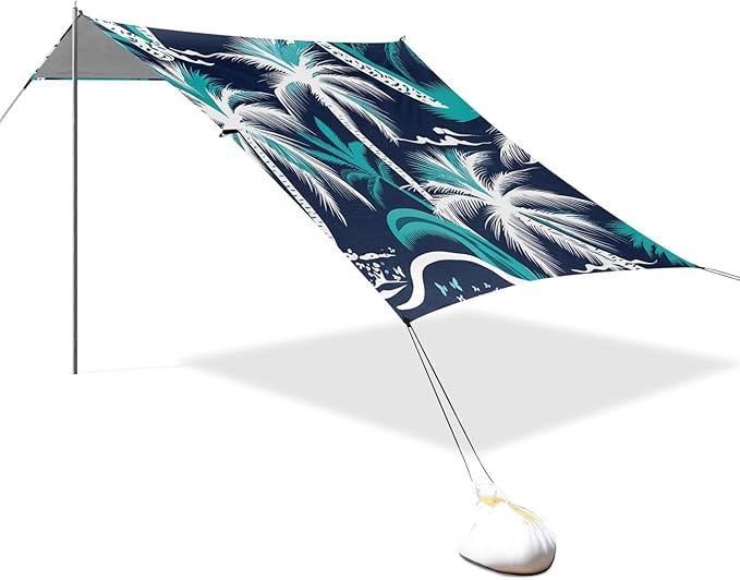 Beach Canopy with Windproof Ropes &amp Sandbags Beach Tent Sun Shade Sun Shelter for Camping Trips Fishing Backyard Fun or Picnics Palm Tree