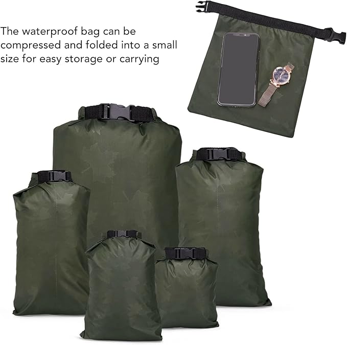 5Pcs Outdoor Dry Bag Swimming Dry Bag for Kayaking Rafting Boating Floating Storage Bag with Roll Top Closure Army Green for Hiking Camping
