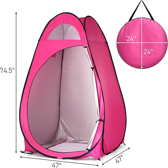 Pop Up Pod - Privacy Shower Tent with Carry Bag Dressing Room Instant Portable Toilet Stall for Camping Beach or Tailgate (Pink)
