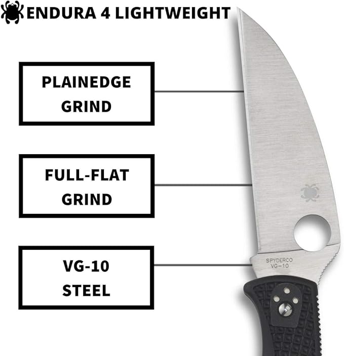 Spyderco Endura 4 Wharncliffe Folding Pocket Knife with 3.7 VG-10 Steel Blade and FRN Handle - EDC Knife for Men and Women Perfect for Hunting Tactical Camping Survival - PlainEdge - C10FPWCBK