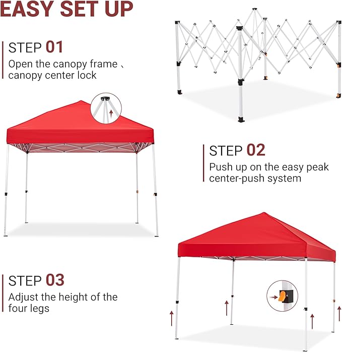 Easy One-Push Setup Pop Up Canopy Tent 8x8ft – Waterproof Outdoor Sun Shelter Portable Gazebo with Wheeled Bag Ideal for Camping Patio Deck Parties