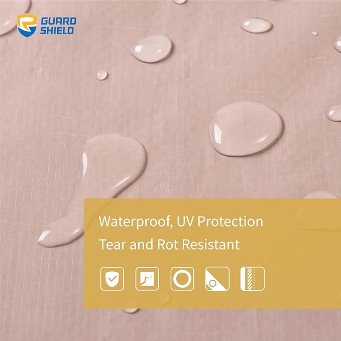 GUARD SHIELD Tarp 10x12 Feet Waterproof Tan/Silver Tarps 8Mil Multi Purpose UV Resistant Cover for OutdoorCampingTentBoats