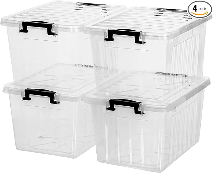 Citylife 22 QT Clear Plastic Storage Bins with Lids Stackable and Nestable Storage Boxes with Lids Large Plastic Storage Containers for Garage Closet Kitchen 4 Packs