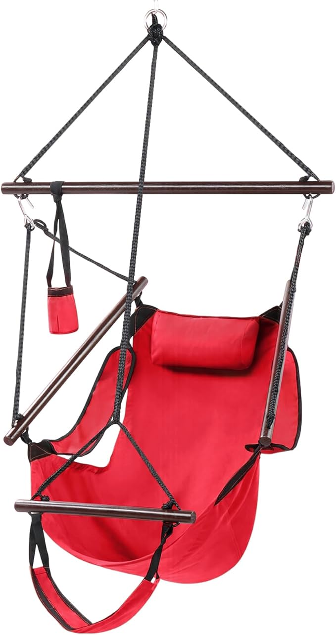 ONCLOUD Upgraded Unique Hammock Hanging Sky Chair Air Deluxe Swing Seat with Rope (Red)