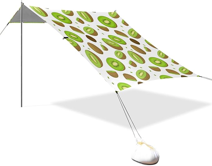 xigua Kiwifruit Beach Tent Sun Shelter with Carrying Bag - Silver Coated Oxford Fabric Beach Canopy for Beach Camping Fishing - Includes Windproof Ropes Sandbags &amp Stakes