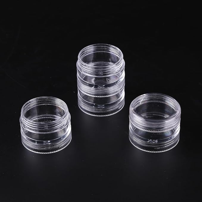 BAOFALI 100 PCS Stackable Plastic Containers Clear Storage Box Round Organizer Jars for Beads Buttons DIY Art CraftJewelry Nail Accessory (919x3.5cm/ 7.5X.5inch)