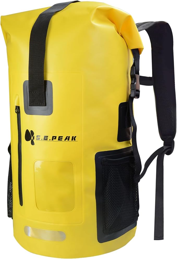 Waterproof Dry Bag Backpack IPX6 Roll-Top Closure Bag Boating &amp Kayak Accessories - Essentials for Camping Swimming Beach Fishing Rafting Travel Yellow