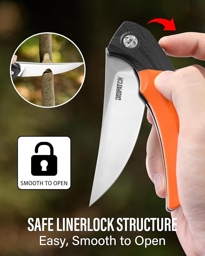 DISPATCH Folding Pocket Knife3.768Cr13Mov Steel Trailing Point Blade G10 HandleLiner Lock EDC KnifeTactical KnifeLarge Folding knife with ClipPocket Knife for Men Women Camping Survival Hiking.