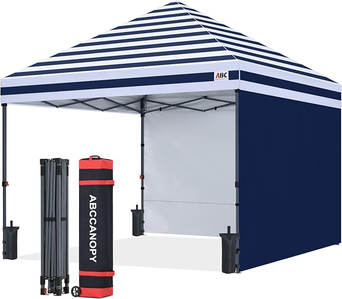 ABCCANOPY Easy Pop up Canopy Tent with 2 Sidewalls for Outdoor Sun Blocking or Rain Protection10x10 Navy Blue Stripes