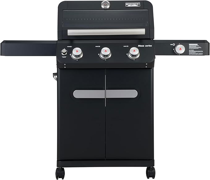 Monument Grills 3+1 Outdoor Barbecue Stainless Steel Propane Gas Grill 3 Burners &amp 1 Side Burner 48000 BTU Patio Garden Grill with Knob Controls Mesa325 Black