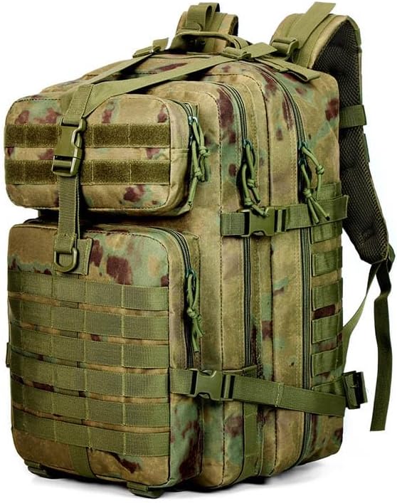 Outdoor Sports Pack Hiking Bag Tactical Rucksack Camo Knapsack Combat Camouflage Tactical 45L Molle Backpack -A-Tacs FG