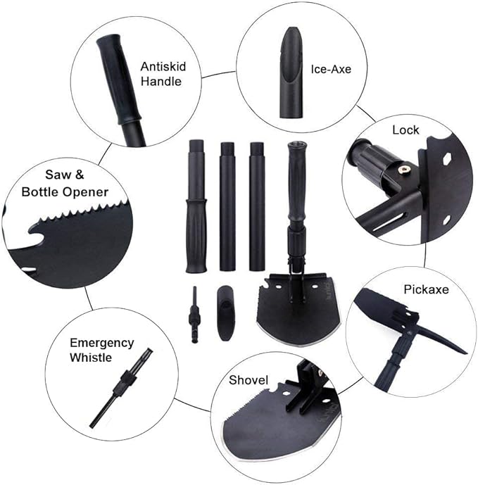 iunio Camping ShovelShovel Folding Portable Multitool Foldable Entrenching Tool Collapsible Spade for Backpacking Trenching Hiking Survival Car Emergency