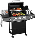 3 Burner Propane Gas Grill with Side Burner 40000 BTU Output Propane Grill Outdoor Gas BBQ Grill with Stainless Steel Grates Outdoor Cooking for Patio Camping Backyard