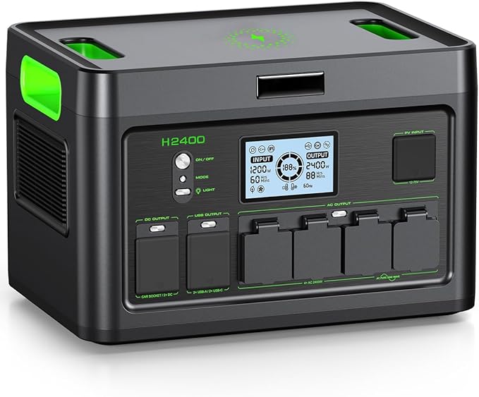2400W Portable Power Station 1843Wh Outdoor Solar Generator with 2400W(4800W Peak) 4 AC Outlets Fast Charging Emergency Power Backup Battery UPS for Home Outage RV/Van Road Trip Camping