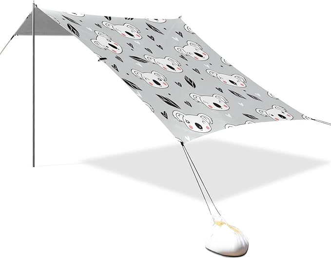 Beach Canopy with Windproof Ropes &amp Sandbags Beach Tent Sun Shade Sun Shelter for Camping Trips Fishing Backyard Fun or Picnics Koalas