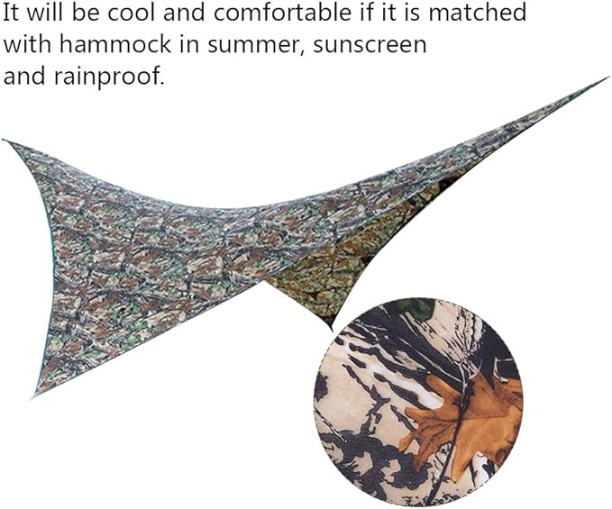 Portable Outdoor Hammock Tent Tarp Shelter Waterproof and Sunscreen Reinforced Nylon Webbing Lightweight and Easy to Carry 275x275cm for Camping Traveling and Fishing (Dead Leaf Camouflage)