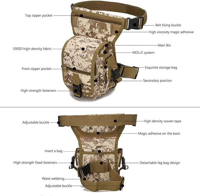 Drop Leg Bag for Men Tactical Metal Detecting Thigh Pack Tactical Drop Leg Bag Utility Pouch (Desert Digital)