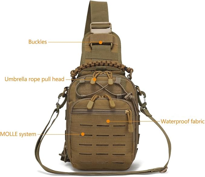 Tactical Sling Bag Pack Military Shoulder Bag Chest Pack Messenger Molle Sport Backpack Hiking Daypack Men Women (Mud Color)