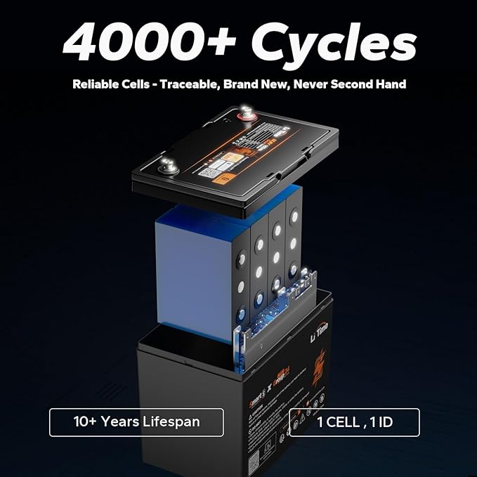 Litime 12V 100Ah Group 24 Bluetooth LiFePO4 Battery Deep Cycle Lithium Battery Built-in 100A BMS with Low-Temp Protection Max. 15000 Cycles Perfect for RV Solar System Trolling Motors etc