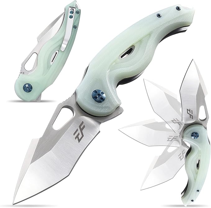 Eafengrow EF936 Pocket KnifeG10 Handle D2 Steel Blade Knife with Ball Bearing Safe Open Flipper Knife EDC Tool Knives for Camping Survival Hiking (jade)