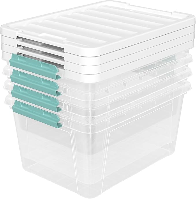 36 Quart Large Plastic Storage Boxes with Lids Clear Plastic Storage Totes 4 Packs