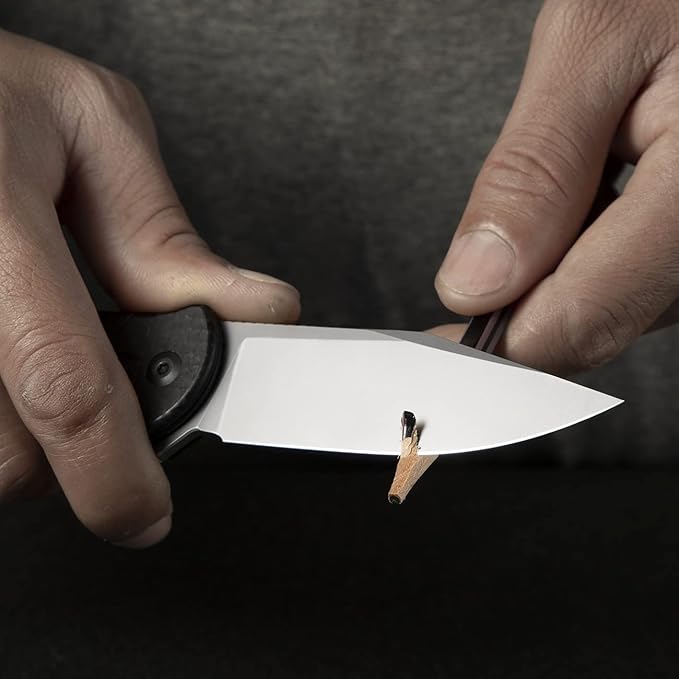 CIVIVI Folding Pocket Knife Button Lock Flipper Cogent Knife 14C28N Blade Black Micarta Handle for Outdoor EDC Camping C20038D-7