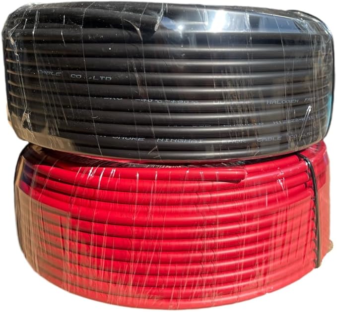 Solar Cable 50Ft 15M 10 awg Wire 50FT Black + 50FT Red 10 Gauge Solar Extension Cable Wire with 4 Pairs Solar Connectors for RV Photovoltaic Systems (50 Black red)
