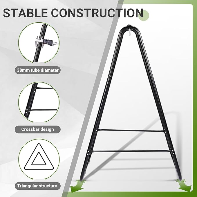 Premium Hammock Stand Heavy Duty Steel Frame with Waterproof Coating 600lb Capacity Outdoor Hanging Stand Non-Slip Base for Secure Placement on Patio Garden or Balcony