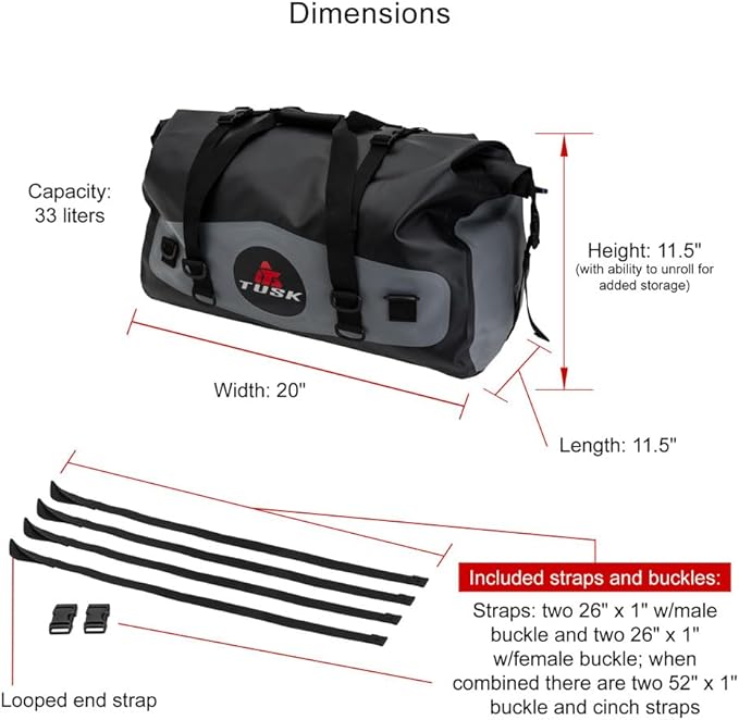 Tusk Dry Duffel Bag Medium (33 Liters) Top Load Black